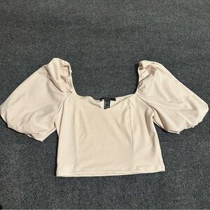 Forever 21 Women’s Small Cream Puff Sleeve Cropped Top Short Sleeve Shirt